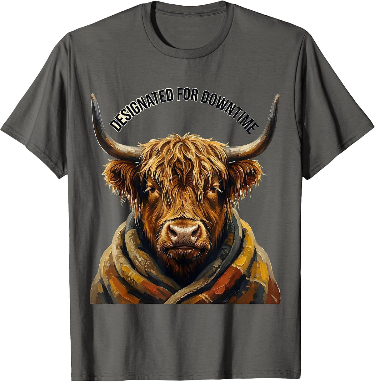 Designated For Downtime Funny Highland Cow Attitude T-Shirt - Asphalt Grey