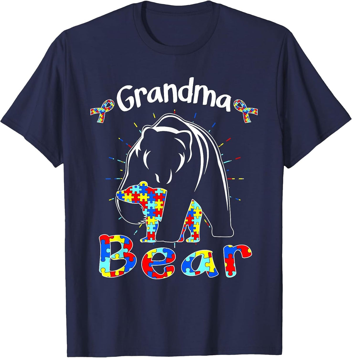 Cute Grandma Bear Autism Awareness Autistic Family Lover T-Shirt - Navy Blue