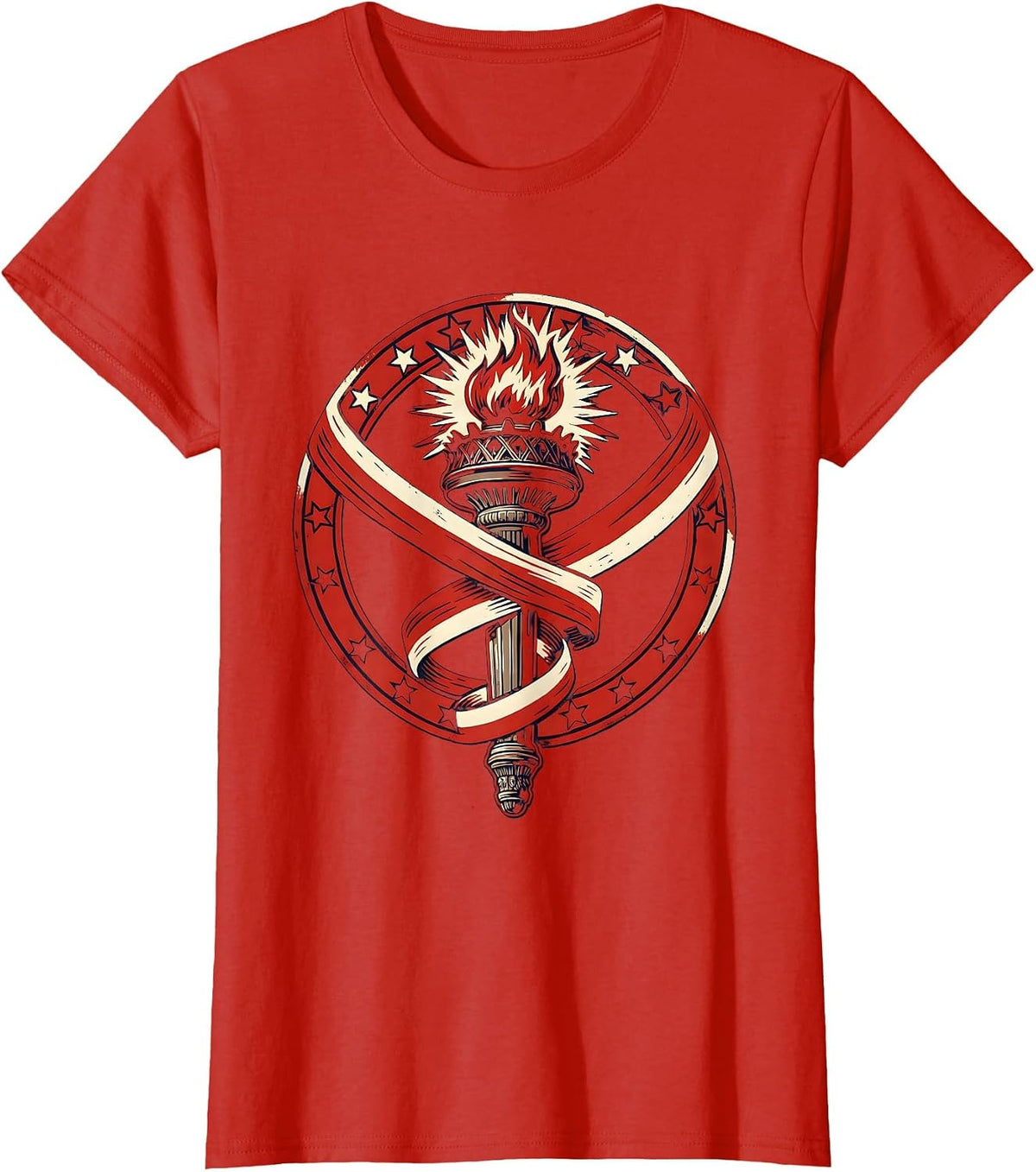 Women's Liberty Torch Civic Pride Labor Day Illustration T-Shirt - Red