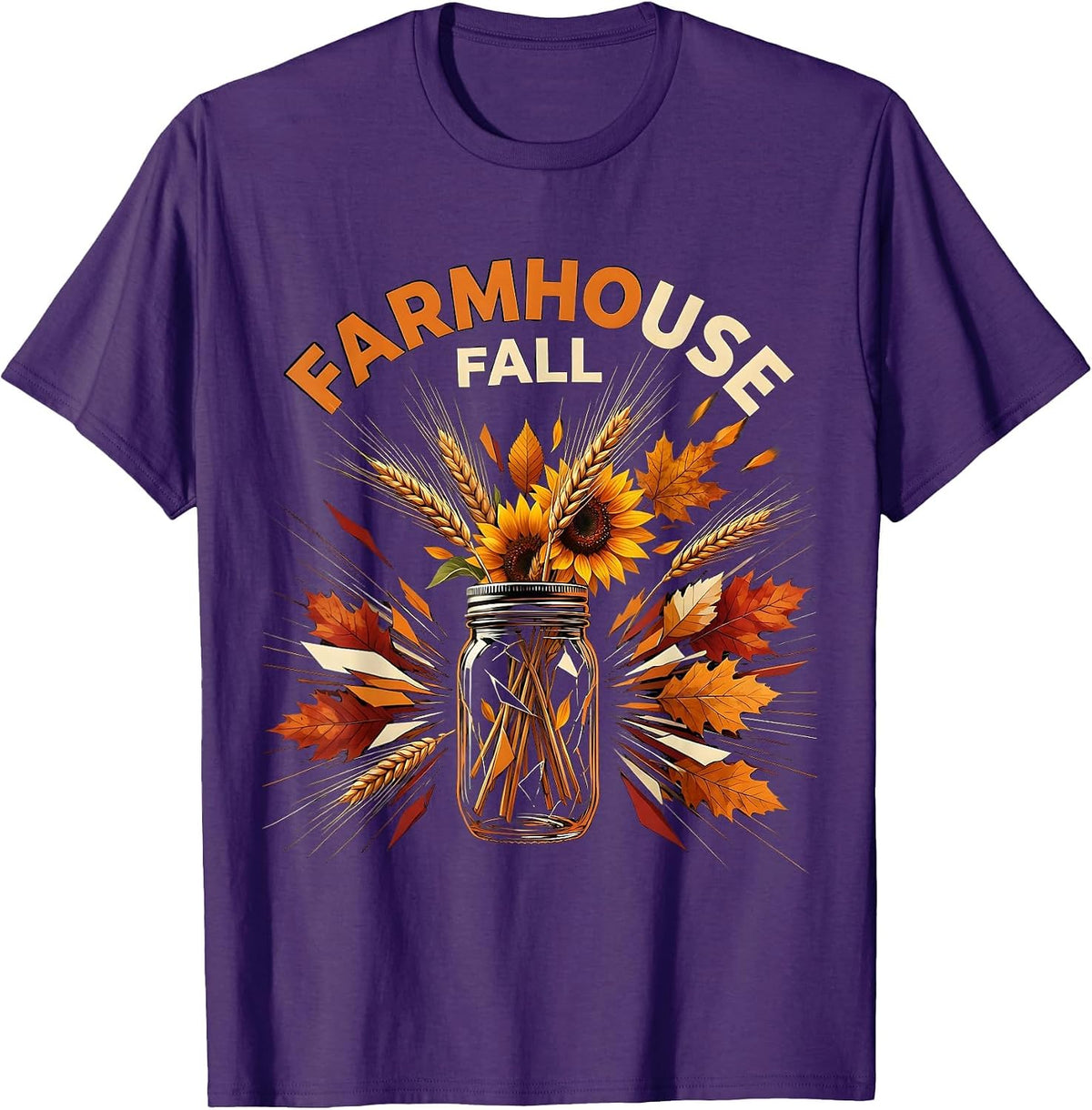 Men's Farmhouse Fall Mason Jar Arrangement Design T-Shirt - Purple