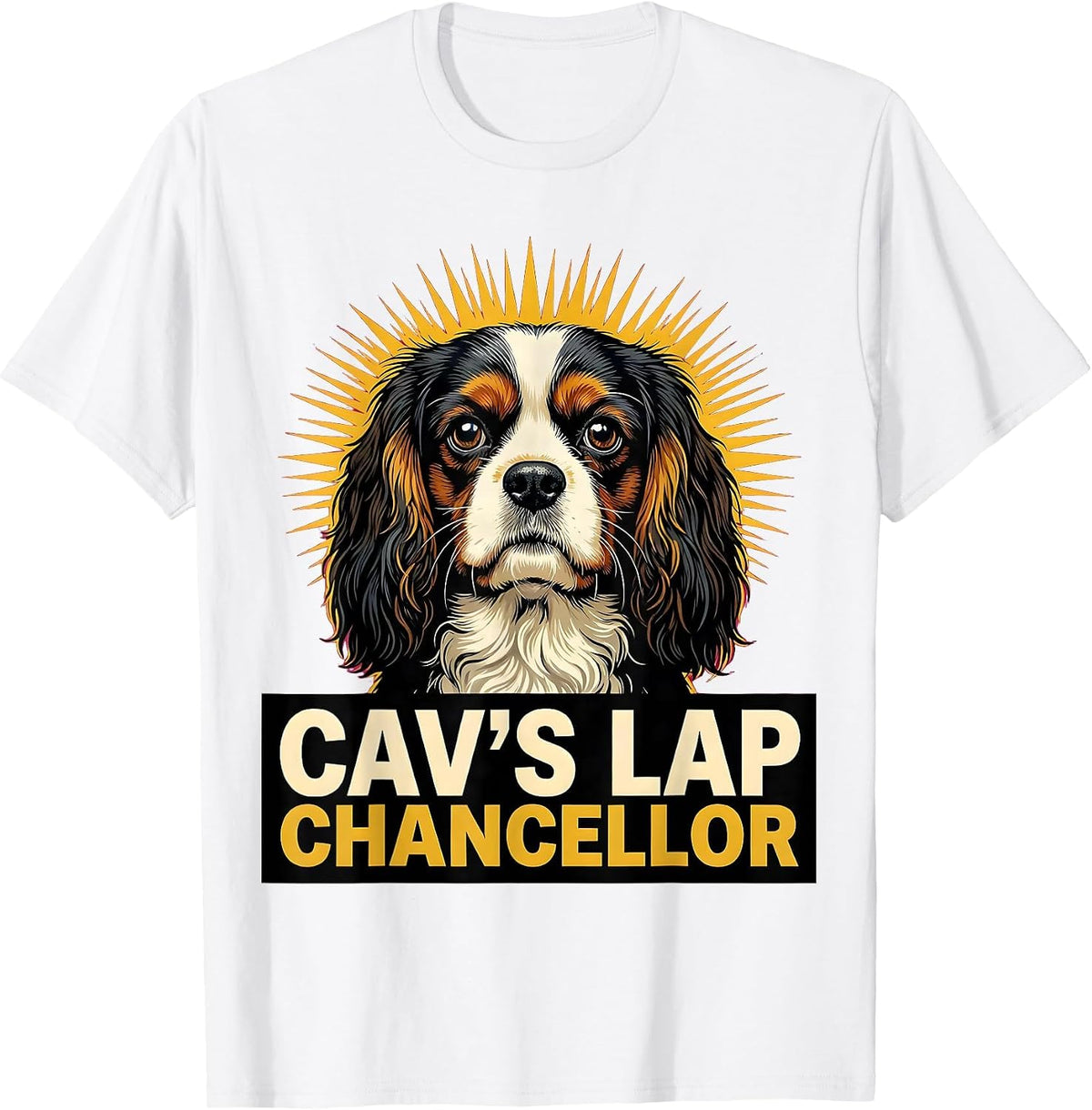 Men's Cav's Lap Chancellor Pop Art Cavalier King Charles Spaniel T-Shirt - White