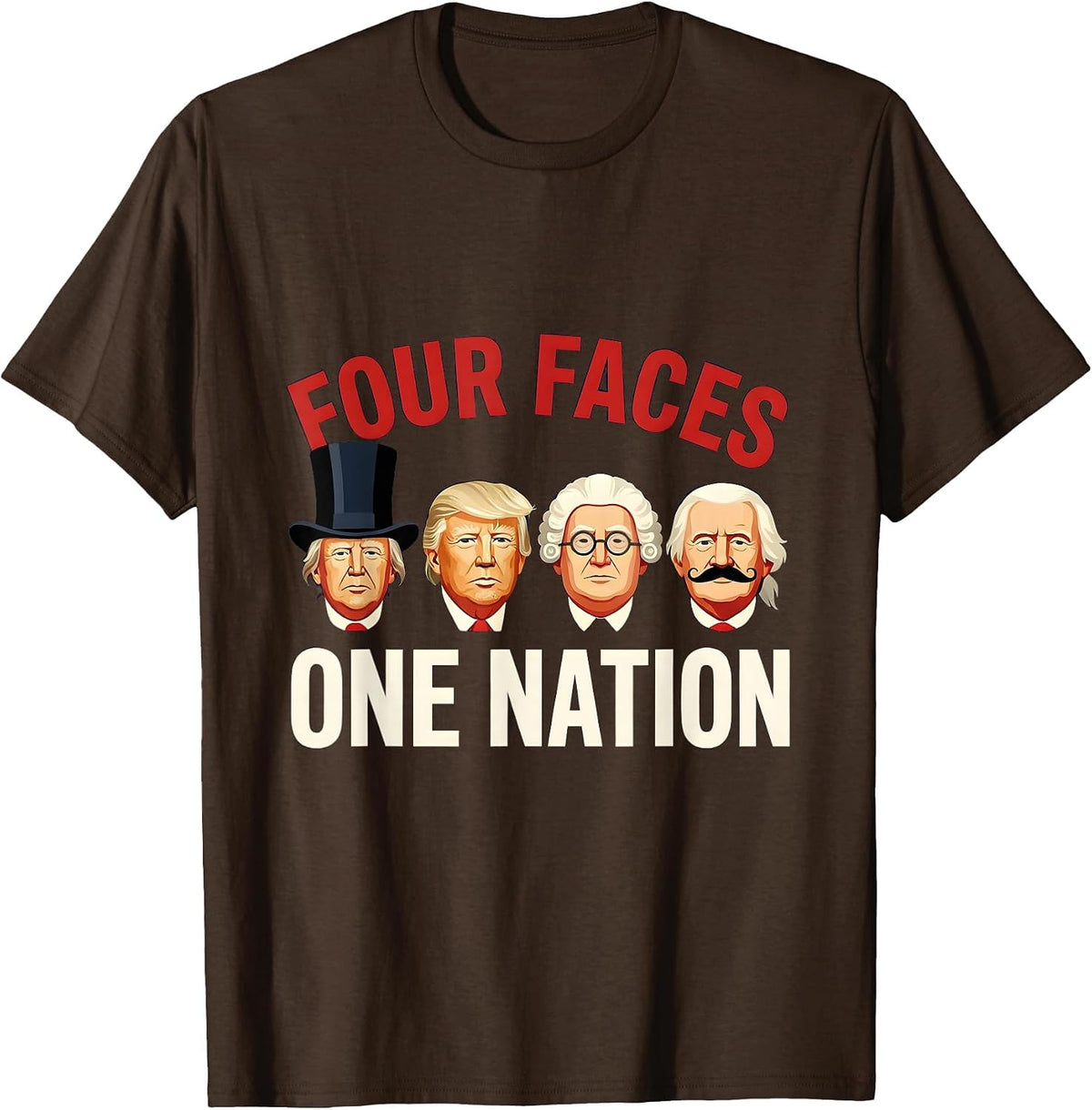 Four Faces One Nation Patriotic President Design T-Shirt - Brown