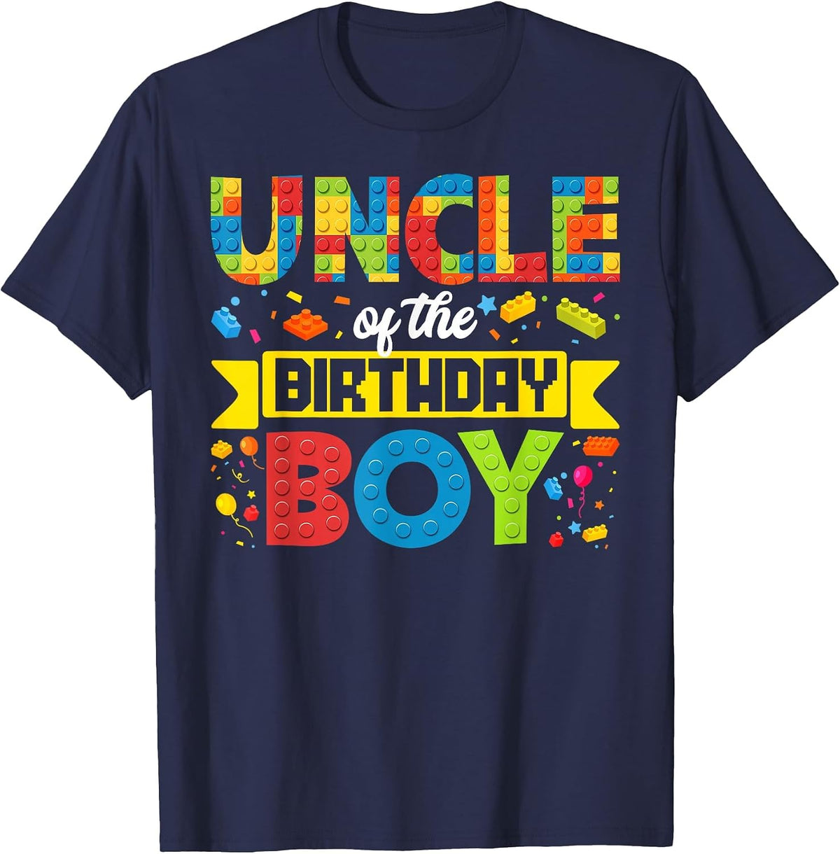 Uncle of The Birthday Boy Master Builder Kid Building Blocks T-Shirt - Navy Blue