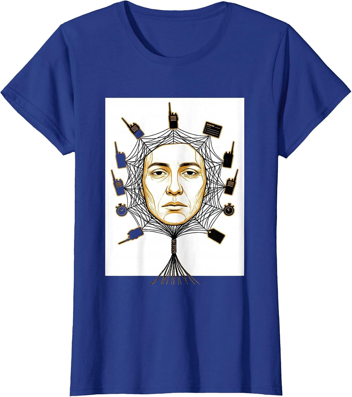 Women's Spiderweb Duty Objects Calm Face Paraprofessional Humor T-Shirt - Royal Blue