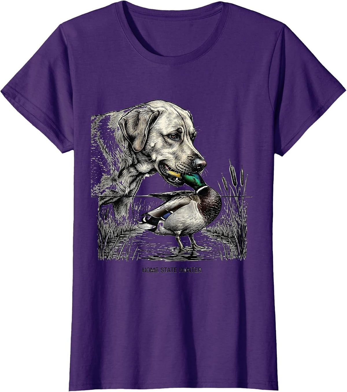 Women's Home State Hunter Line Art Labrador Duck Hunting Rural Pride T-Shirt - Purple