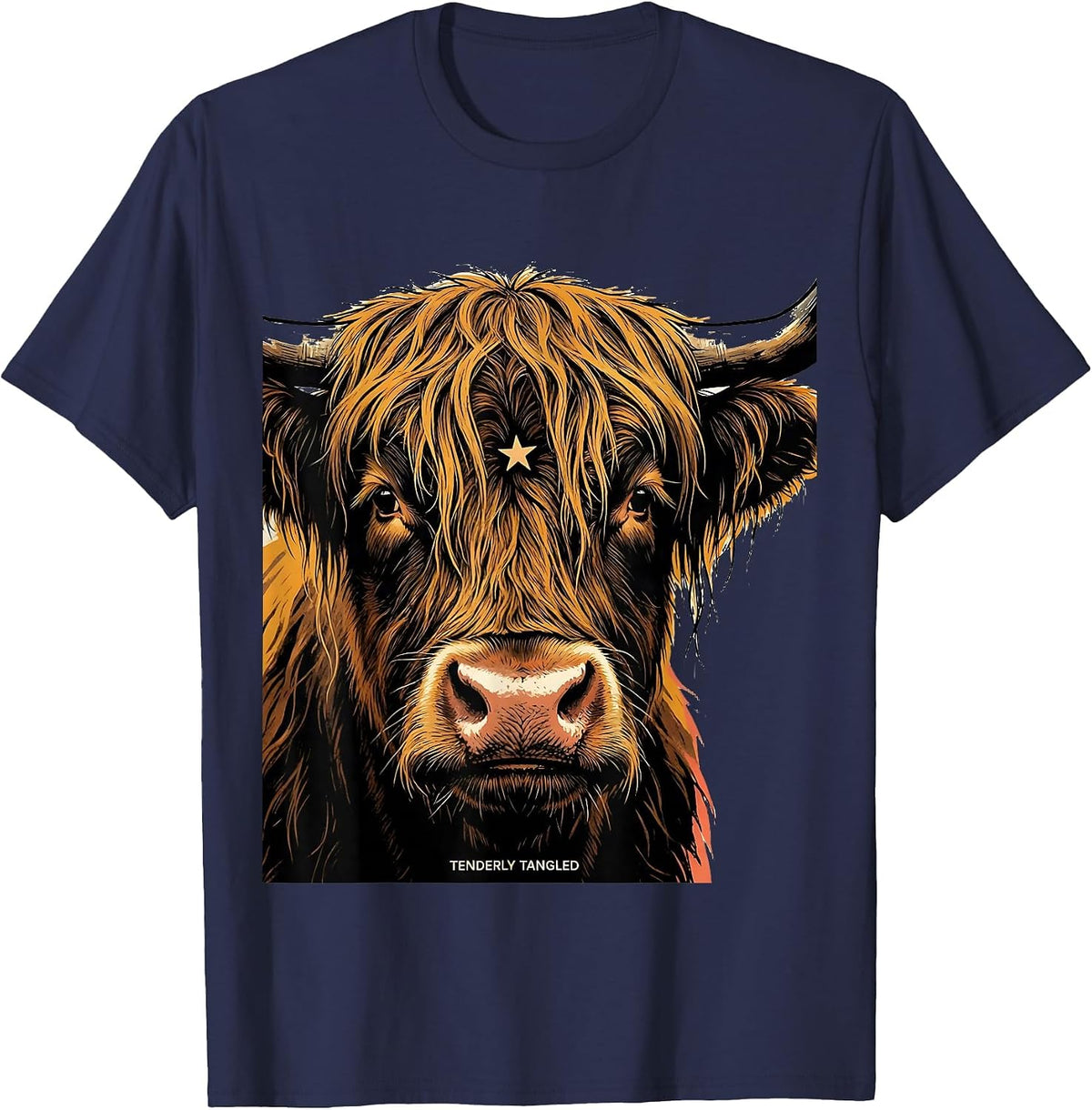 Tenderly Tangled Cute Highland Cow Funny Animal Lover T-Shirt - Navy Blue