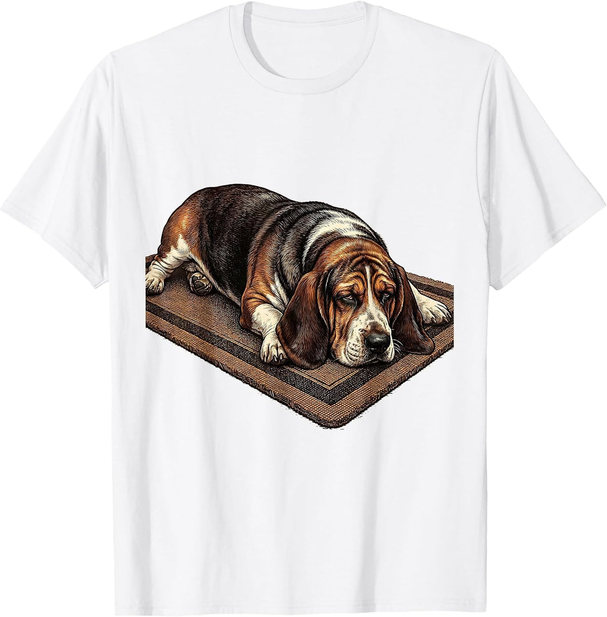 Men's Basset Hound Sprawled Deadpan Humor Dog Lover T-Shirt - White