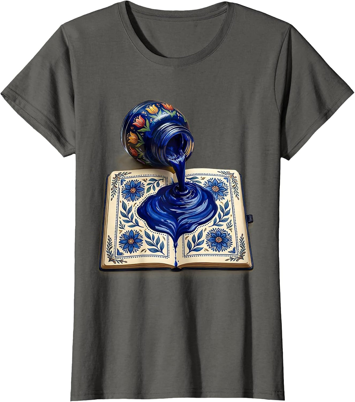 Women's Ink Spill Notebook Teacher Graphic Design T-Shirt - Asphalt Grey