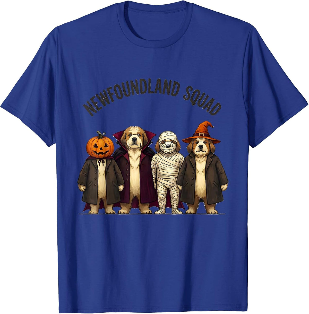 Newfoundland Squad Storybook Halloween Dog Breed Squad T-Shirt - Royal Blue