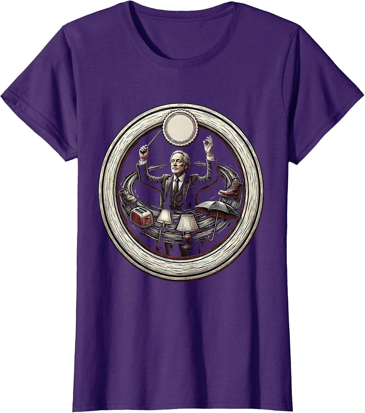 Women's Serene Conductor Chaos Coordinator Deadpan Humor T-Shirt - Purple