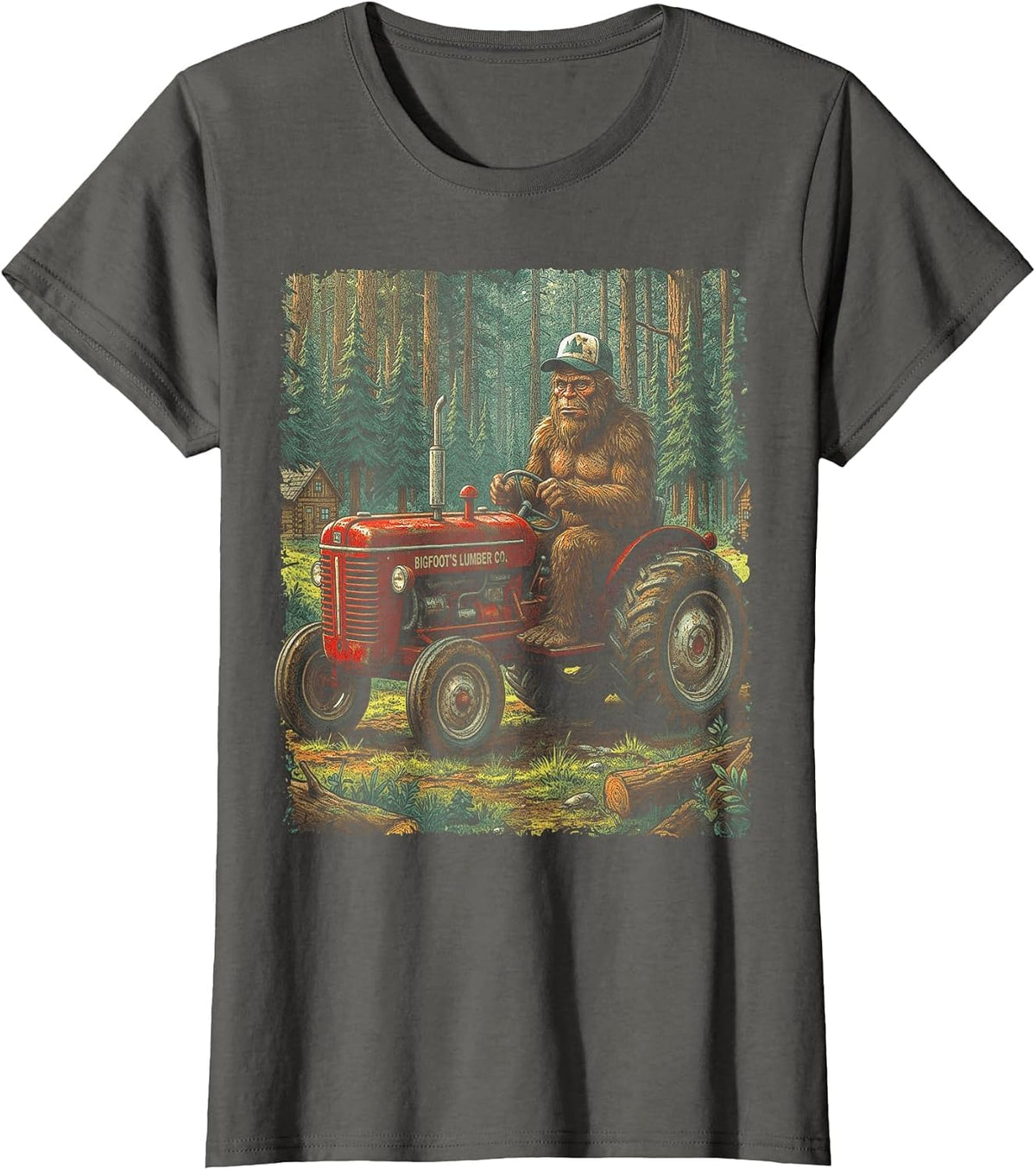 Bigfoot Farmer Driving Tractor Cool Farm Dad Rancher Farming T-Shirt - Asphalt Grey