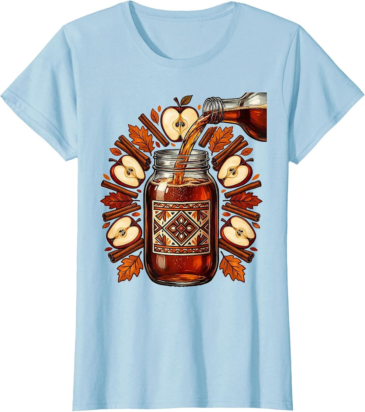 Thanksgiving Apple Cider Mason Jar Illustration T-Shirt - Baby Blue