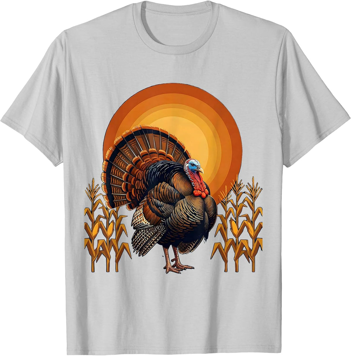 Men's Wild Turkey Strutting Through Golden Cornfield T-Shirt - Silver Grey
