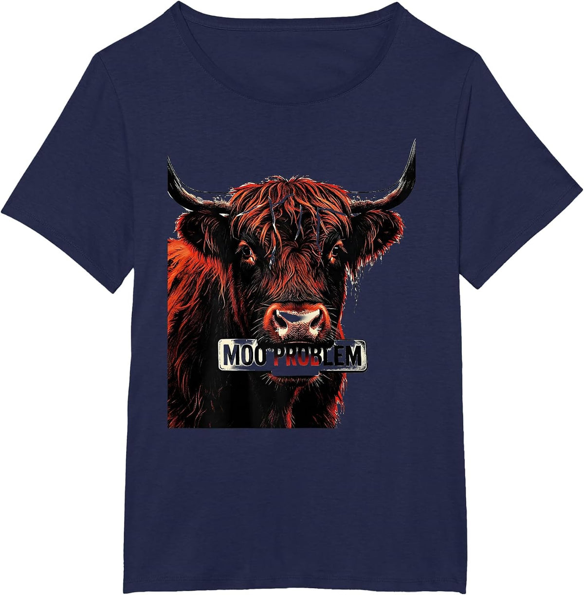 Women's Moo Problem Funny Highland Cow Humor Floral Lover T-Shirt - Navy Blue