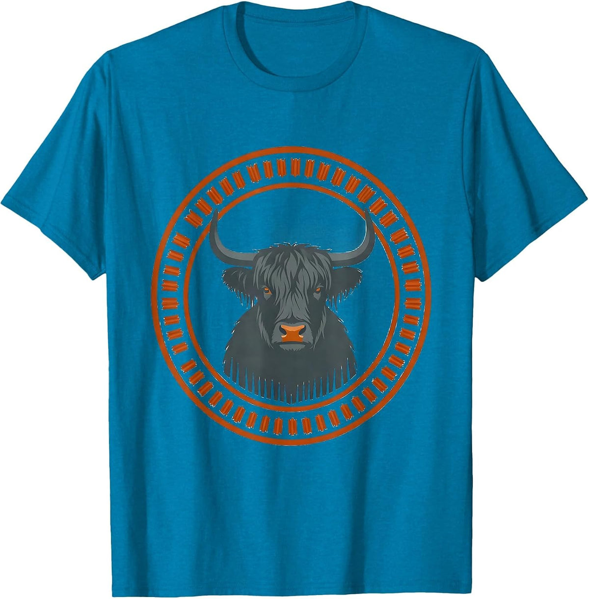 Seal Stamp Highland Cow Humor Flat Vector T-Shirt - Sapphire Blue