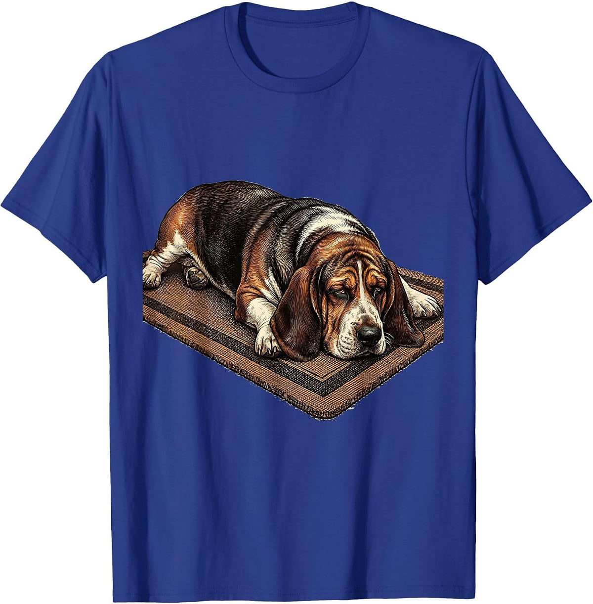 Men's Basset Hound Sprawled Deadpan Humor Dog Lover T-Shirt - Royal Blue