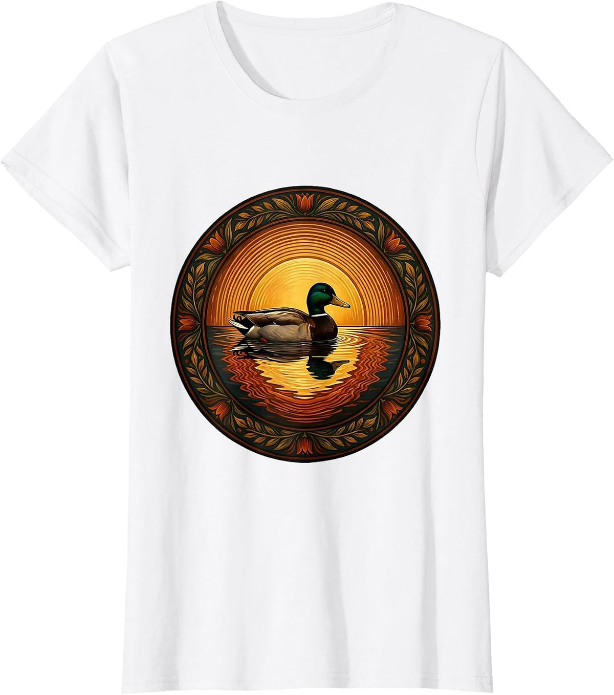 Duck Silhouette Sunset Reflection Nature Design T-Shirt - White