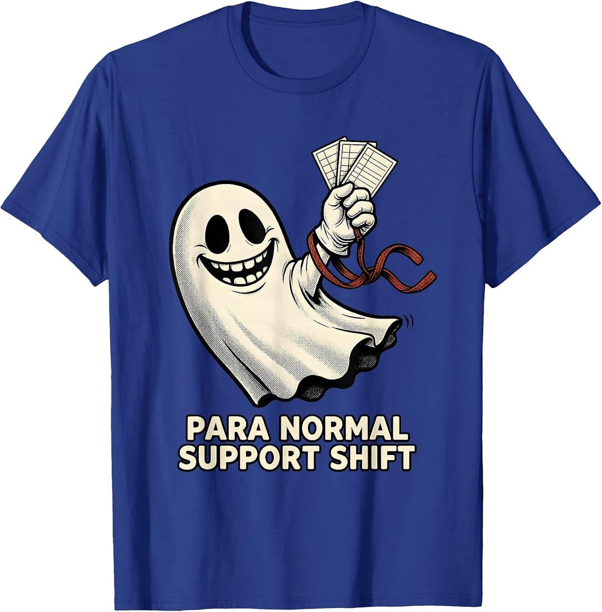 Para Normal Support Shift Retro Cartoon Ghost Paraeducator T-Shirt - Royal Blue