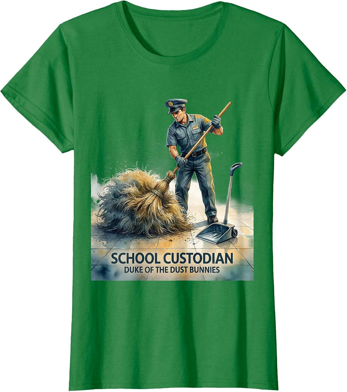 School Custodian Duke of the Dust Bunnies Funny T-Shirt - Kelly Green