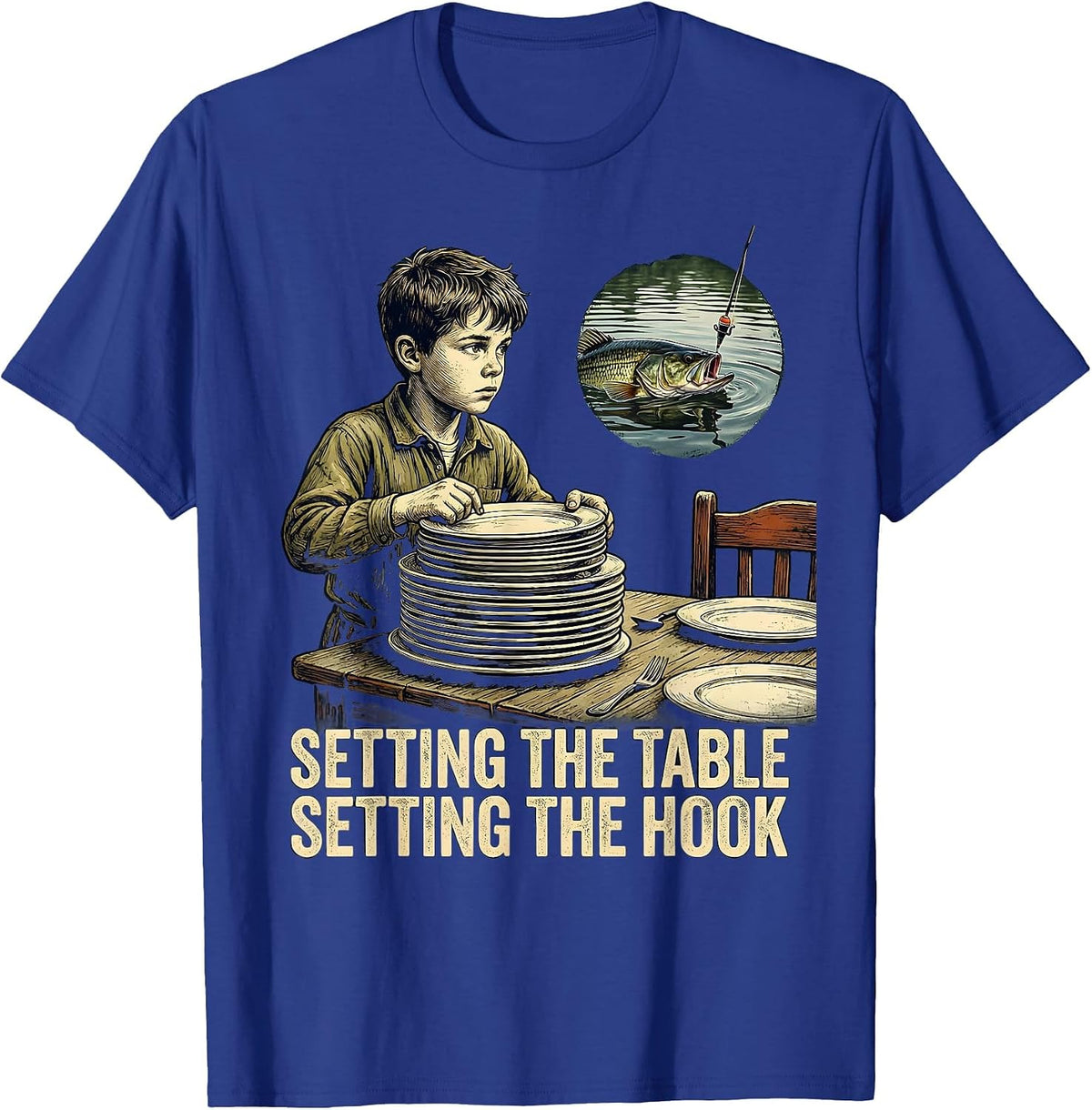 Men's Setting The Table Setting The Hook Vintage Bass Fishing T-Shirt - Royal Blue