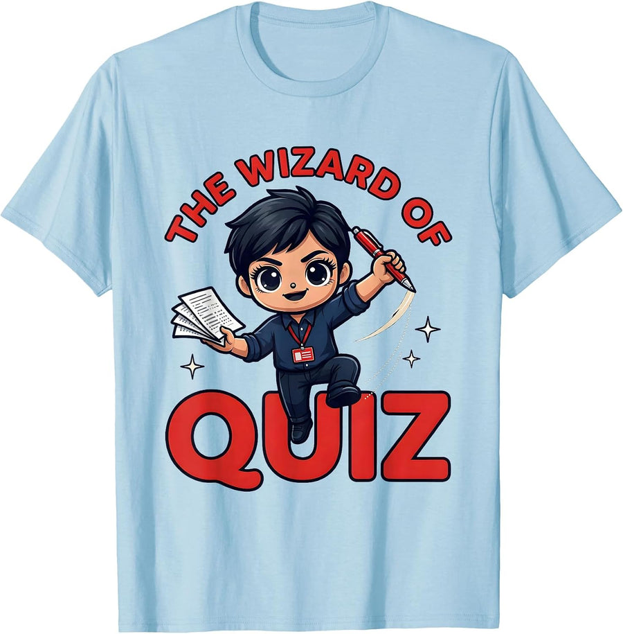 Men's THE WIZARD OF QUIZ Funny Teacher Cartoon School Staff T-Shirt - Baby Blue