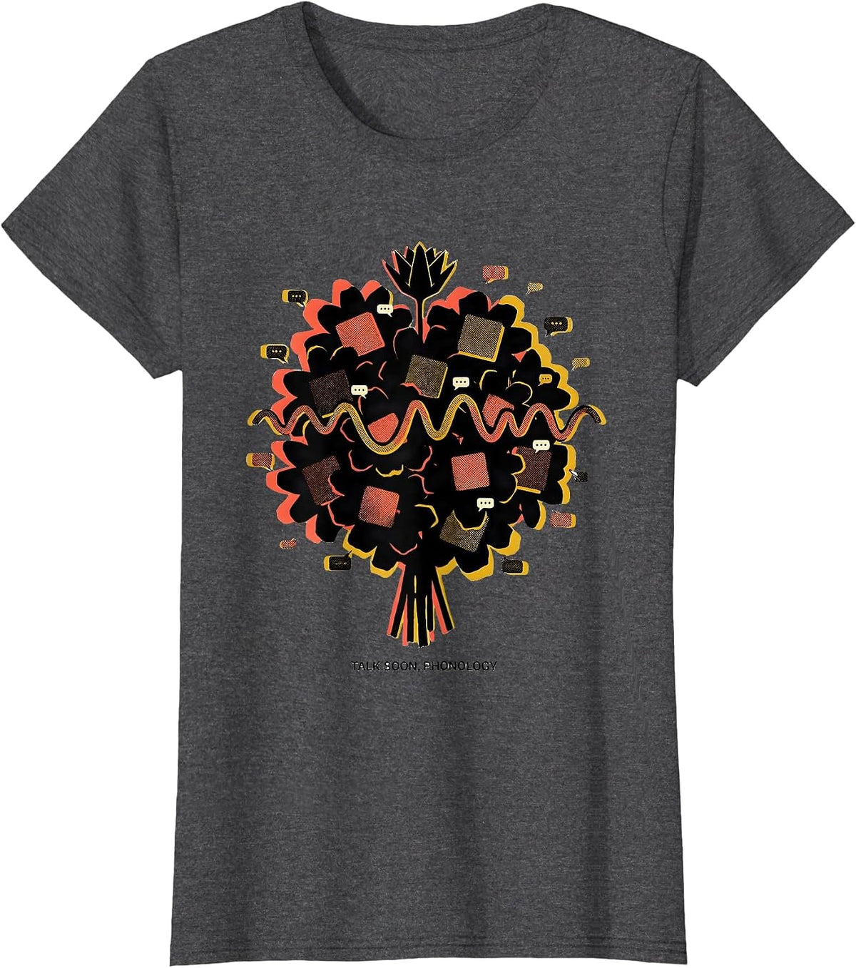 Women's Talk Soon Phonology Retro Floral Speech Language Pathologist T-Shirt - Dark Heather Grey