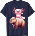 Capybara and Funny Axolotl T-Shirt - Navy Blue
