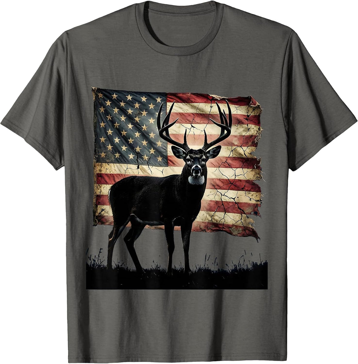 Whitetail Buck Camo Forest Deer Hunting Graphic T-Shirt - Asphalt Grey
