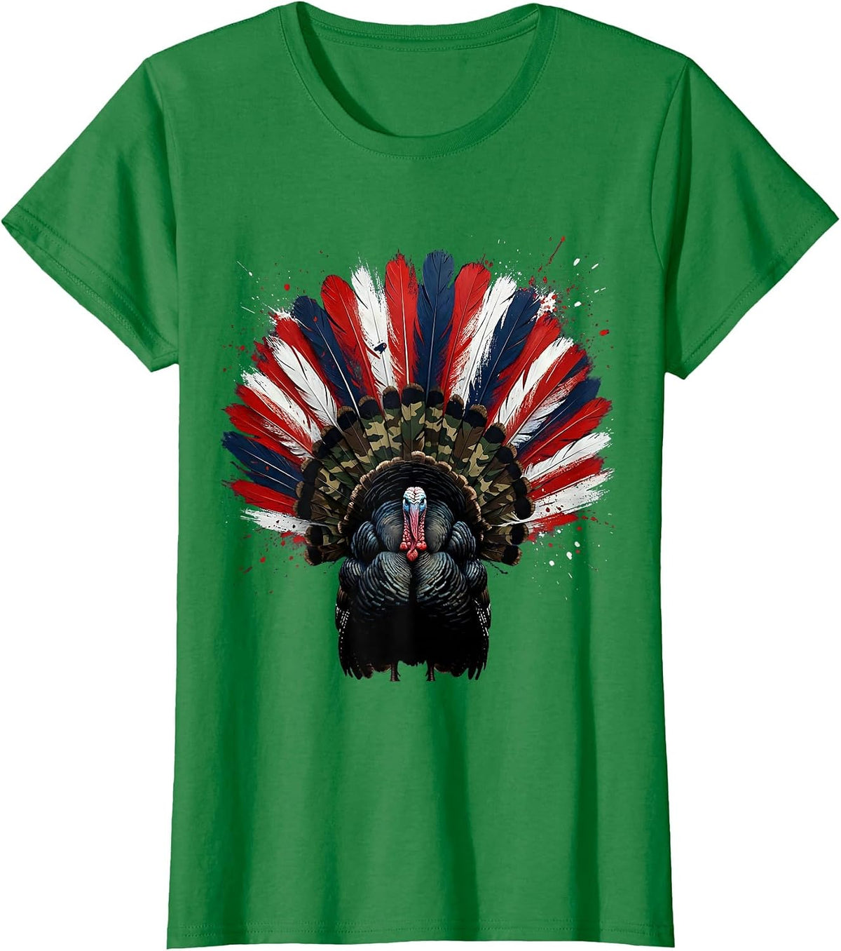 Camo Turkey Feathers Forest Light Illustration T-Shirt - Kelly Green