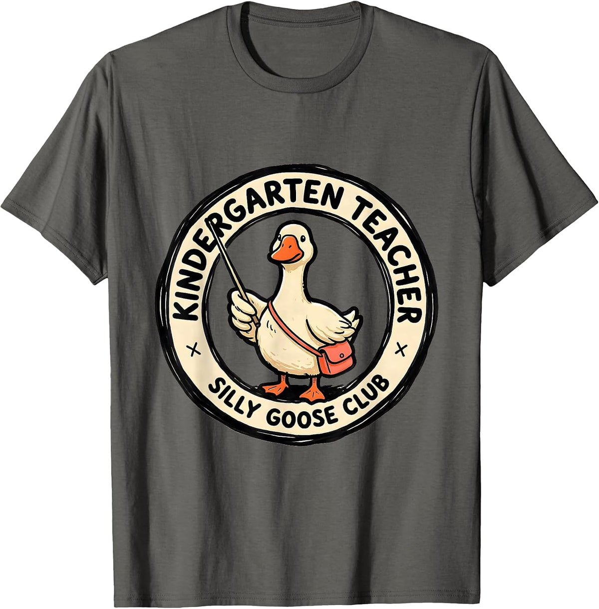 Men's Kindergarten Teacher Silly Goose Club Funny Preschool Back T-Shirt - Asphalt Grey