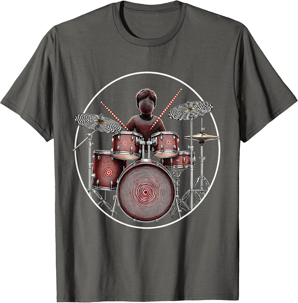 Men's Boys Polka Dot Drum Kit Graphic Tee T-Shirt - Asphalt Grey