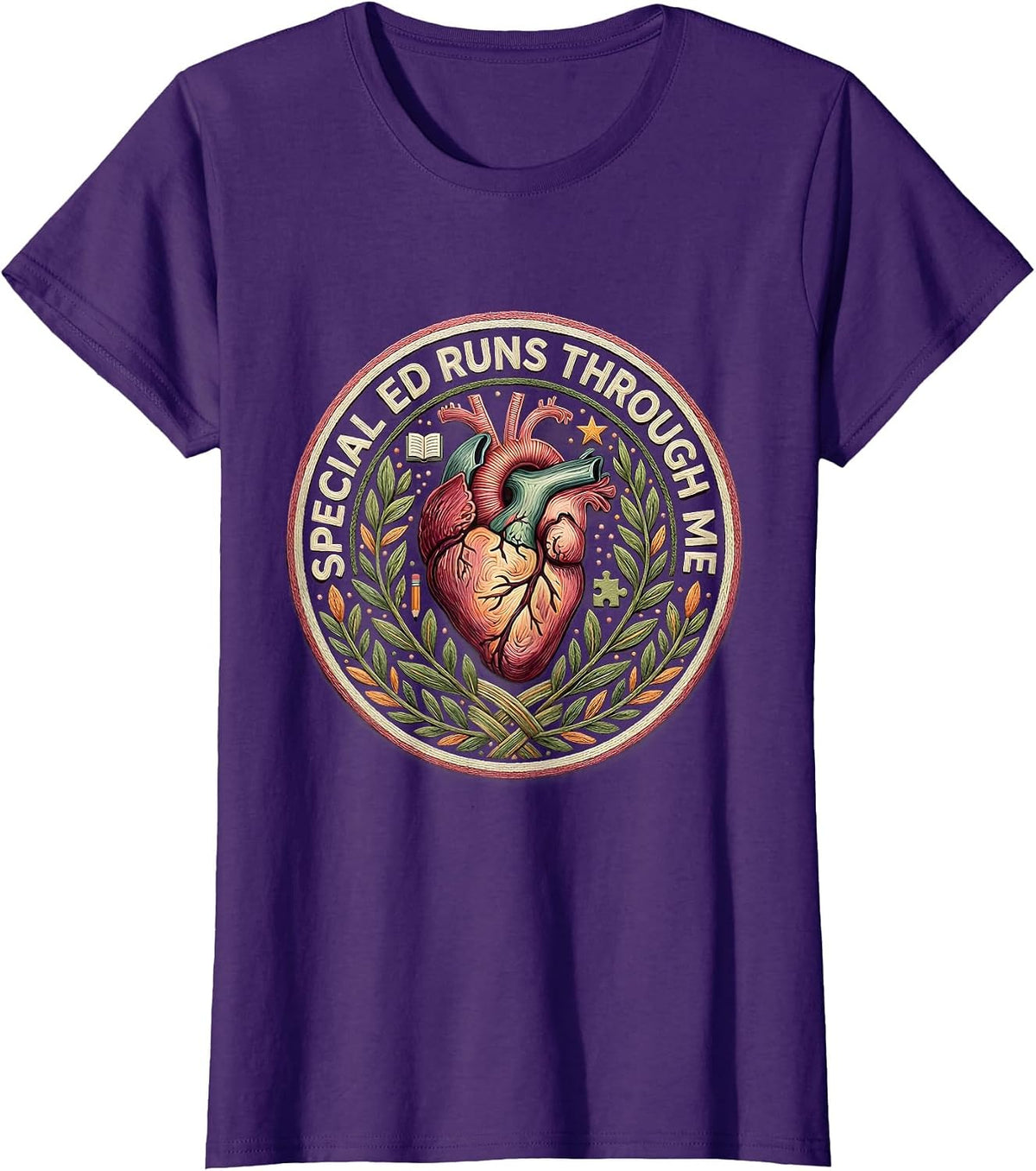 Women's Special Ed Runs Through Me Teacher Design T-Shirt - Purple