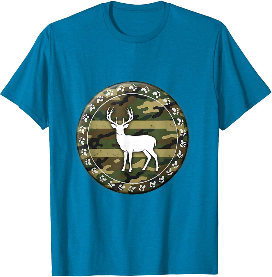 Weathered Camo Flag Whitetail Buck Hunter Dad Humor T-Shirt - Sapphire Blue