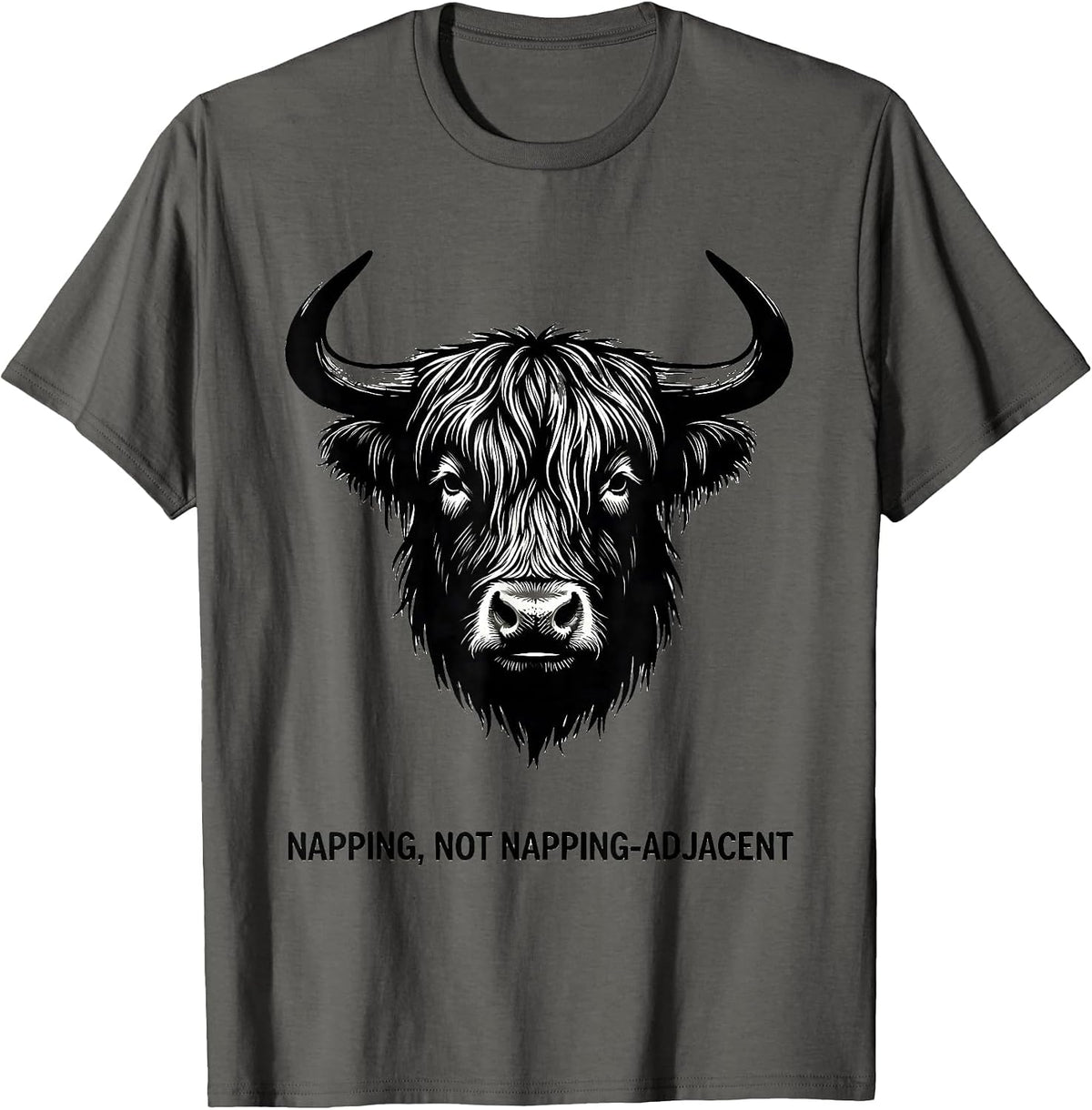 Men's Napping Not Napping-Adjacent Funny Highland Cow Enthusiast T-Shirt - Asphalt Grey