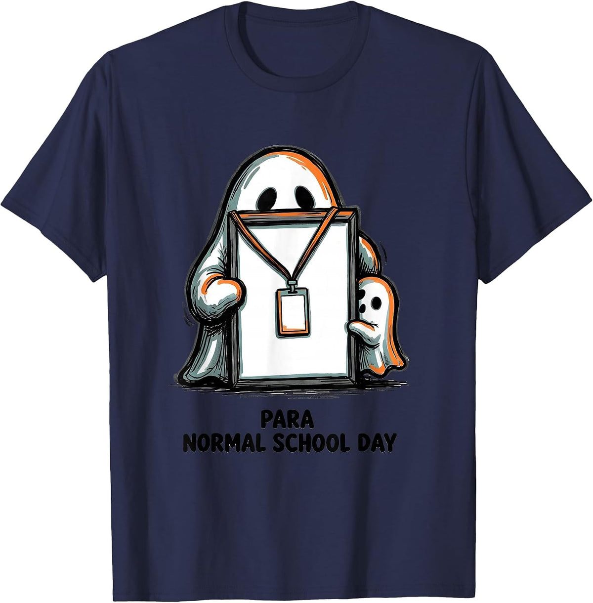 Men's Para Normal School Day Ghost Sped Paraeducator Halloween T-Shirt - Navy Blue