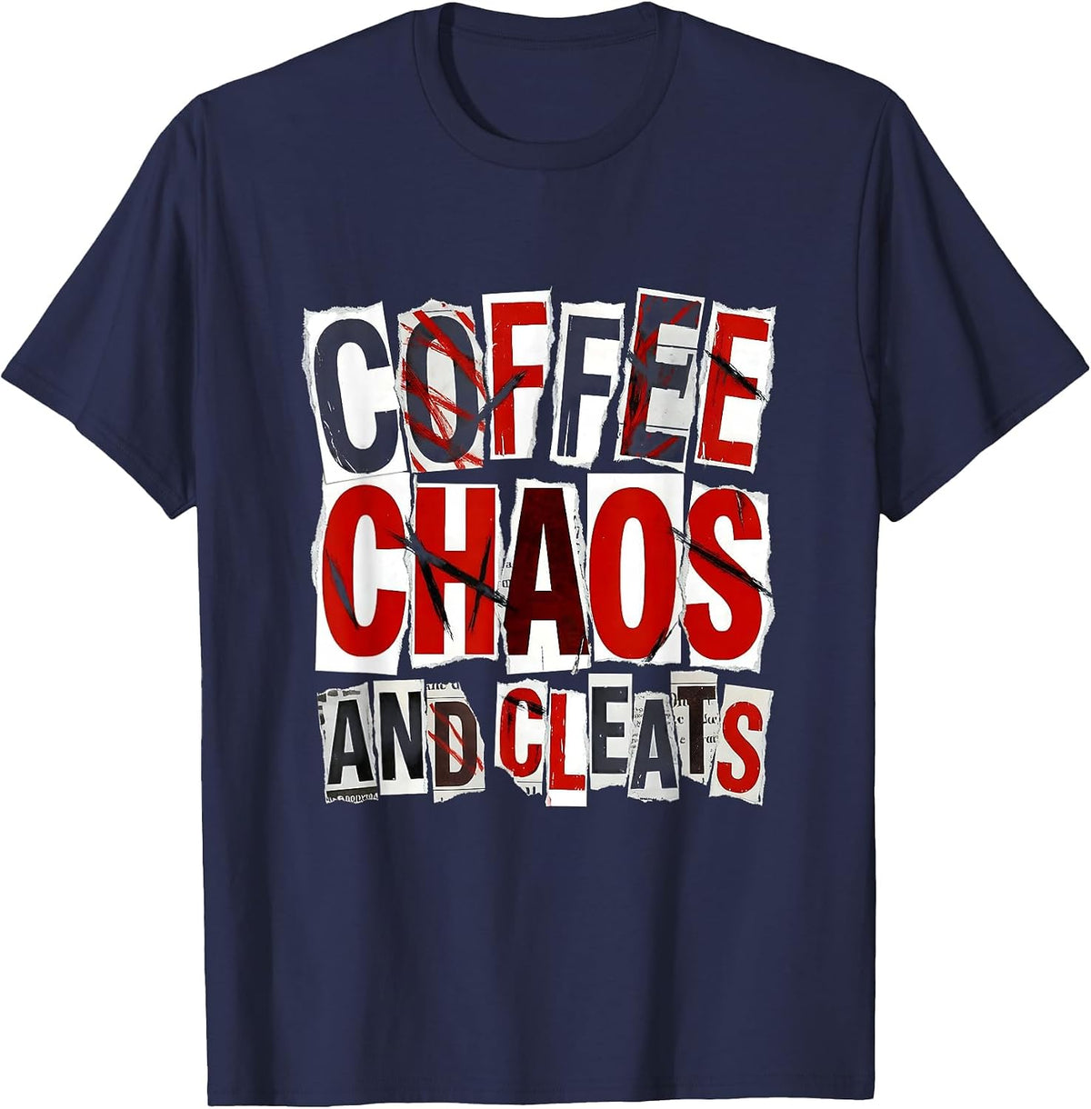 Coffee Chaos and Cleats Soccer Mom Design T-Shirt - Navy Blue