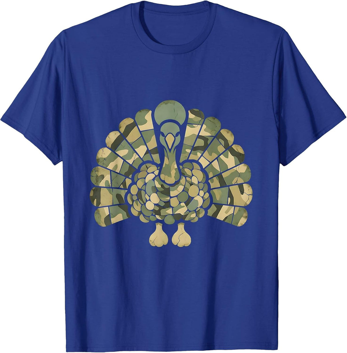 Camo Turkey Feather Fan Hunting Design T-Shirt, Men, Royal Blue, 3X-Large - As Pictured