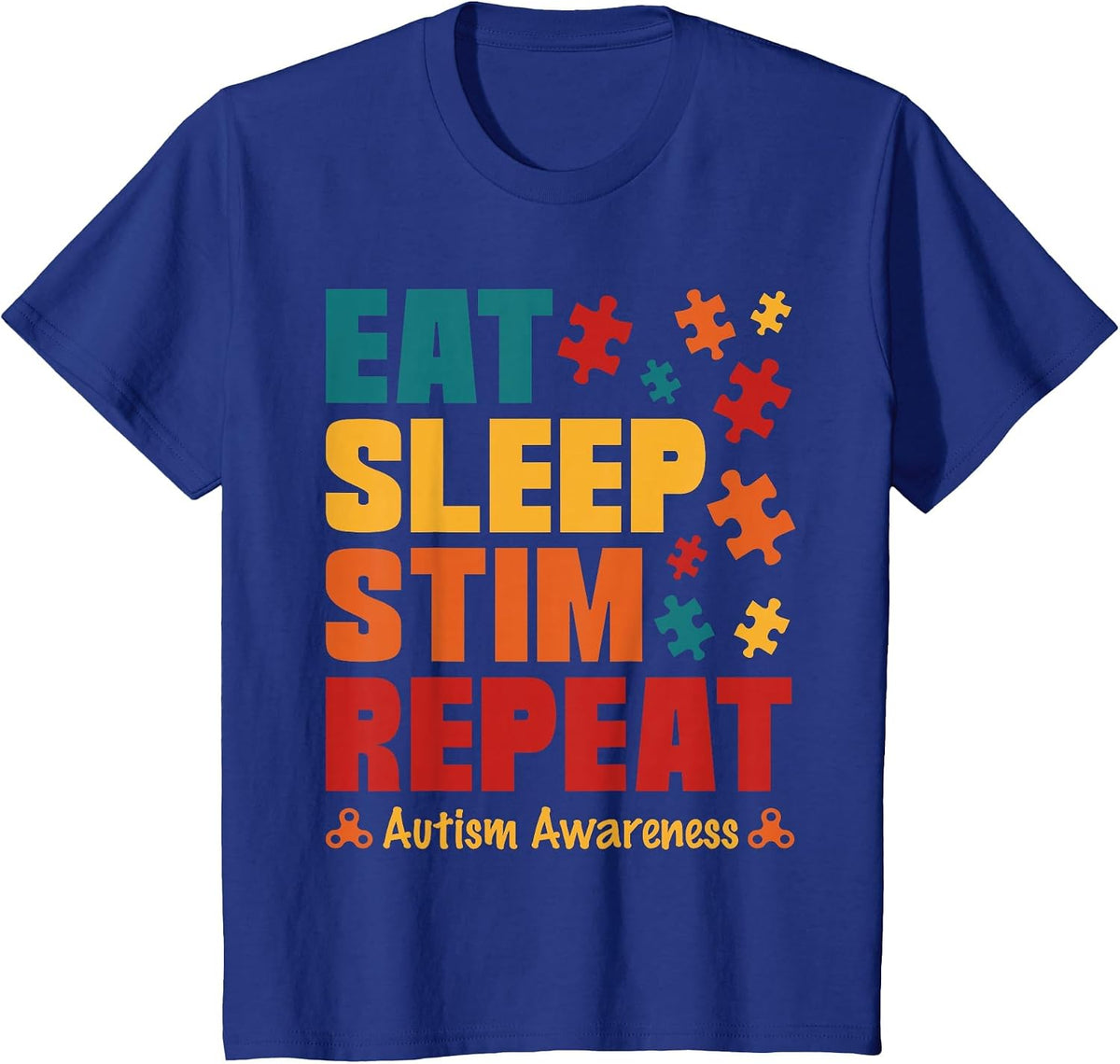 Eat Sleep Stim Repeat Stimming Autism Awareness for Kids Men T-Shirt - Royal Blue