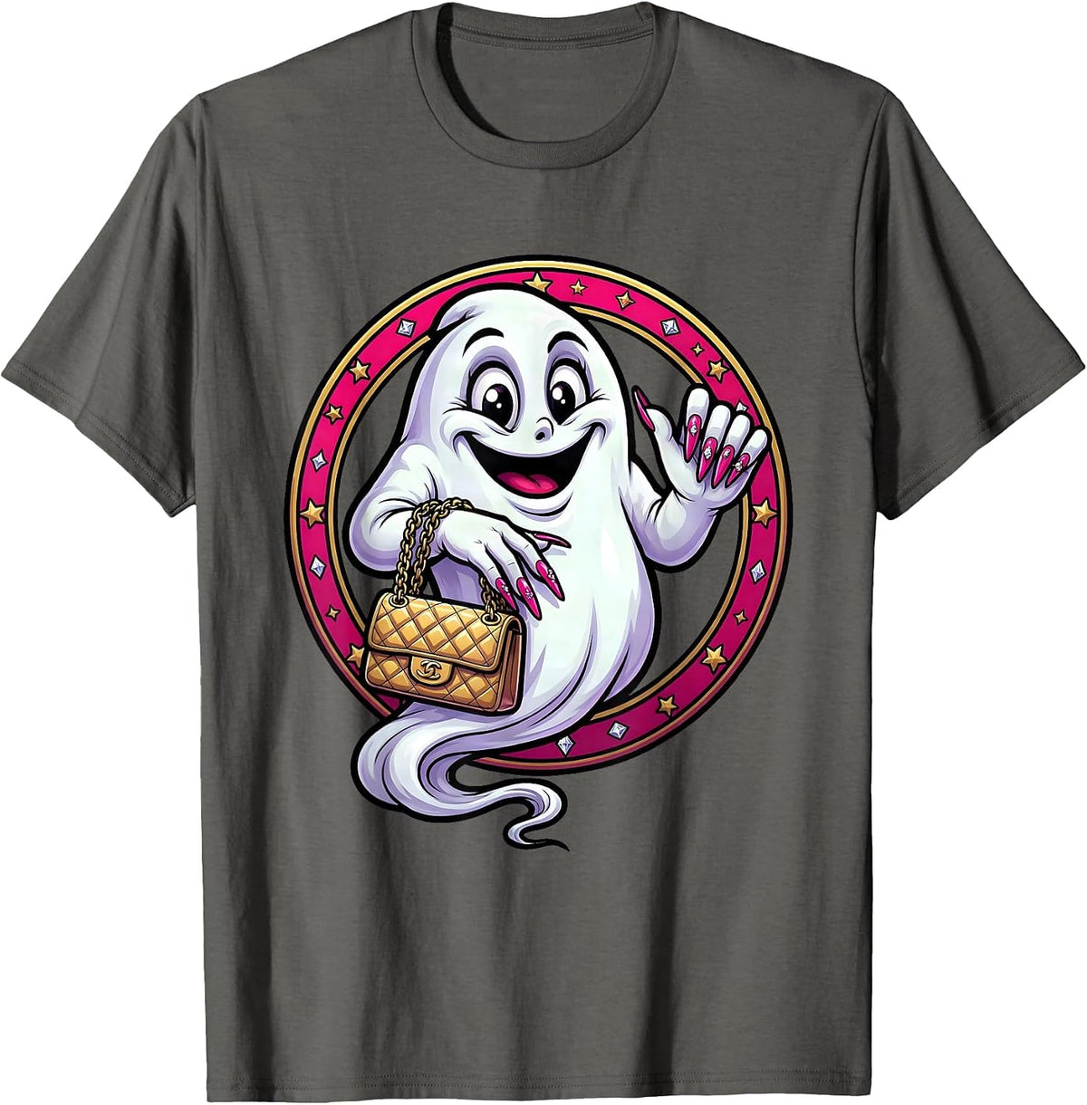 Boujee Ghost Haunting in Style Graphic T-Shirt - Asphalt Grey