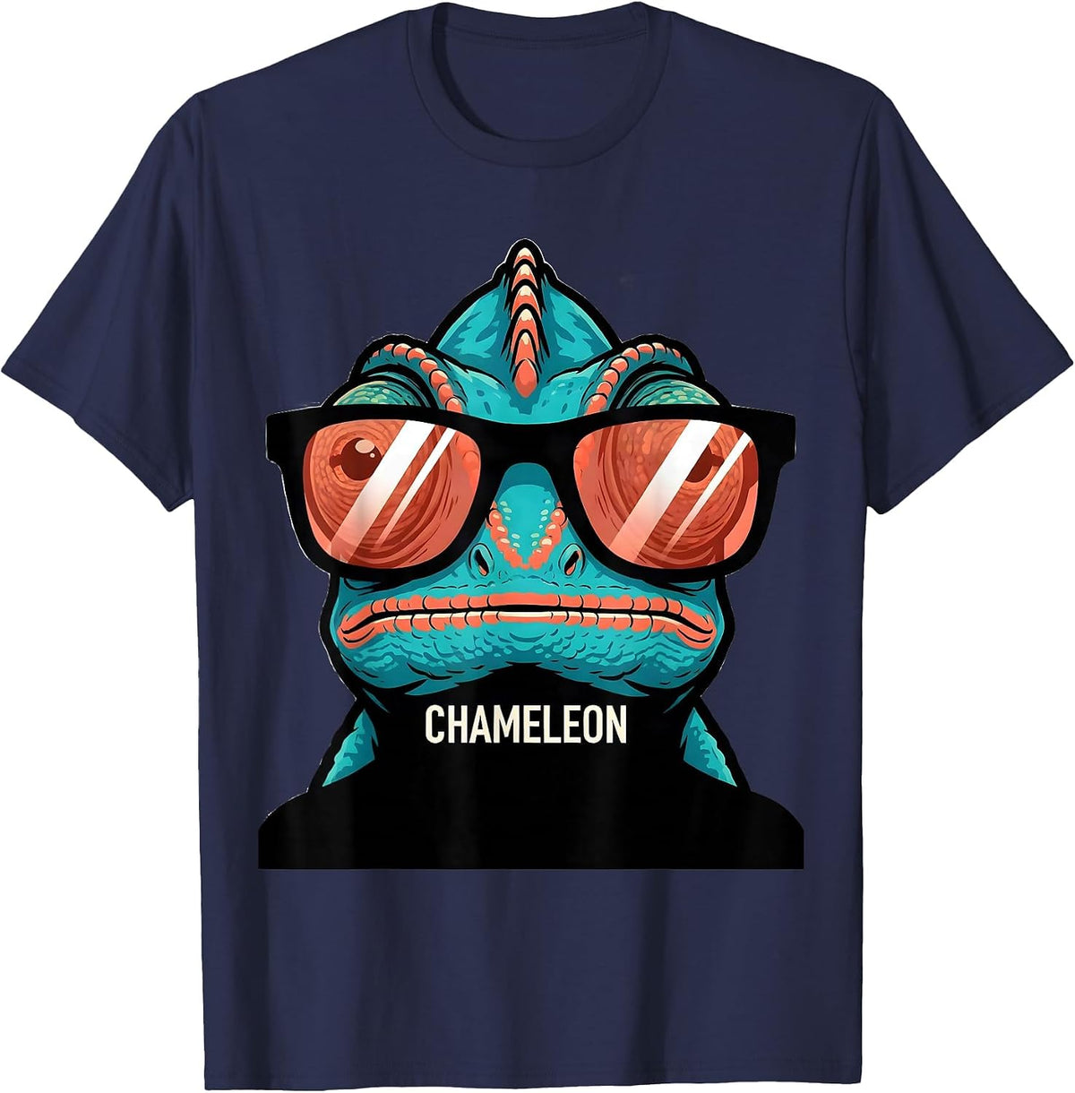 CHAMELEON Cartoon College Mascot Sunglasses Fan Gear T-Shirt - Navy Blue