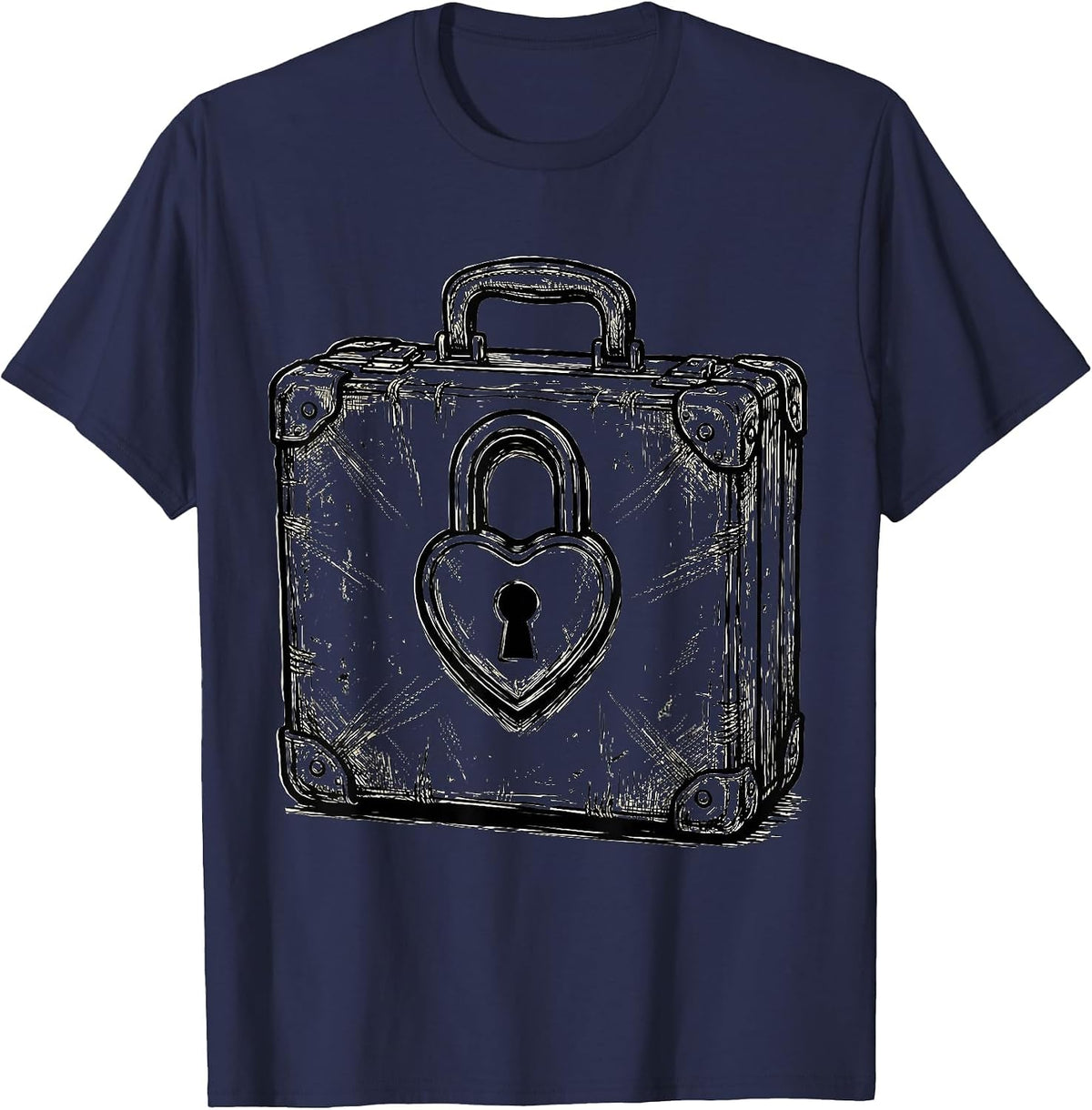 Men's Social Worker Worn Briefcase Heart Lock Graphic T-Shirt - Navy Blue
