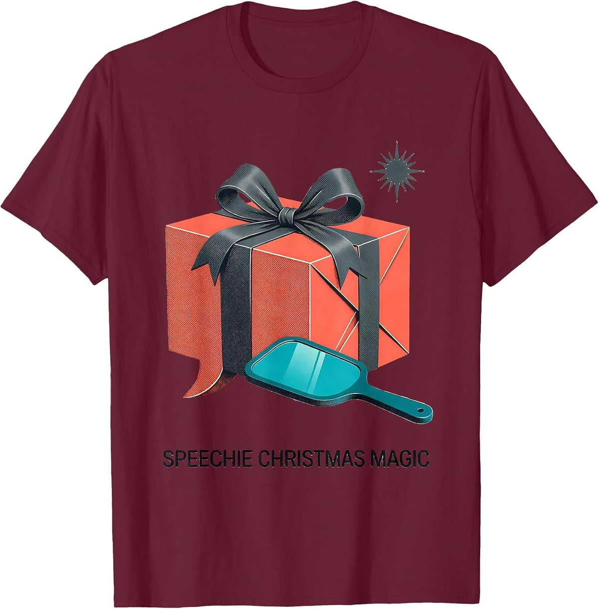 Speechie Christmas Magic Midcentury Modern SLP Holiday Humor T-Shirt - Burgundy