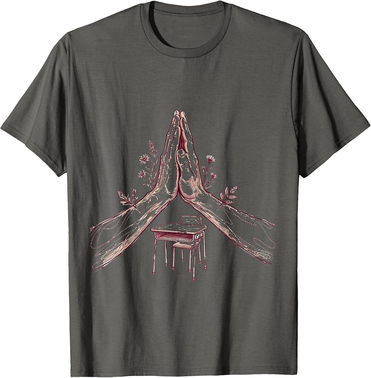 High Five Teacher Graphic Illustration Design T-Shirt - Asphalt Grey