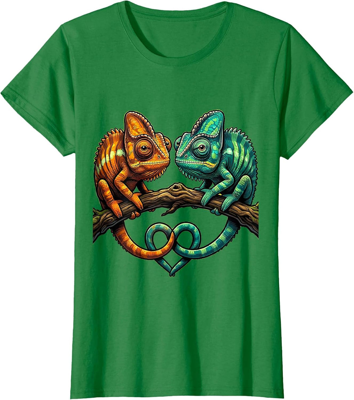 Women's Twin Day Mirrored Chameleons Matching Design T-Shirt - Kelly Green