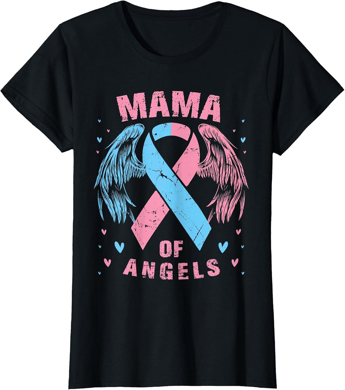 Mama of Angels Pregnancy Miscarriage Child Loss Pink Blue T-Shirt - Black