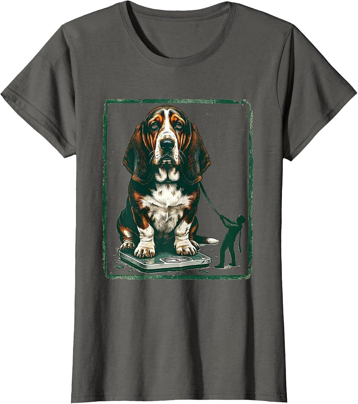 Women's Basset Hound Rubber Stamp Funny Dog Lover Gift T-Shirt - Asphalt Grey