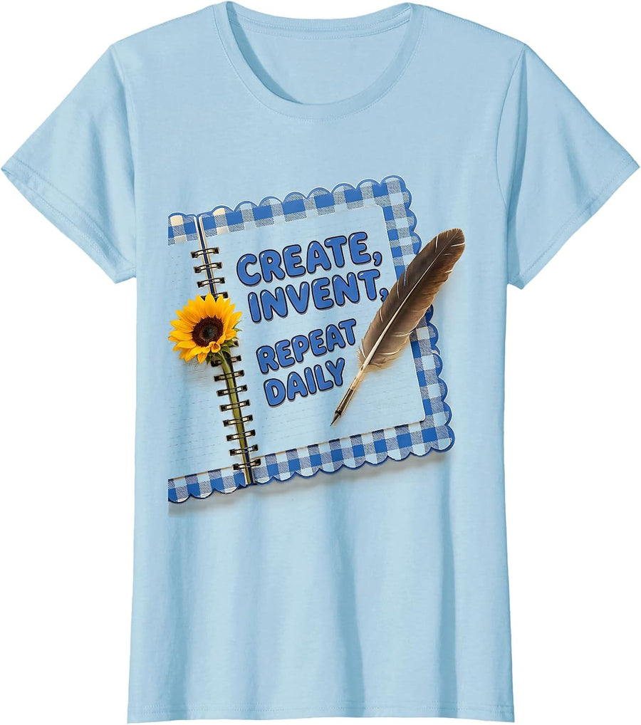Women's Create Invent Repeat Daily Renaissance Man Design T-Shirt - Baby Blue