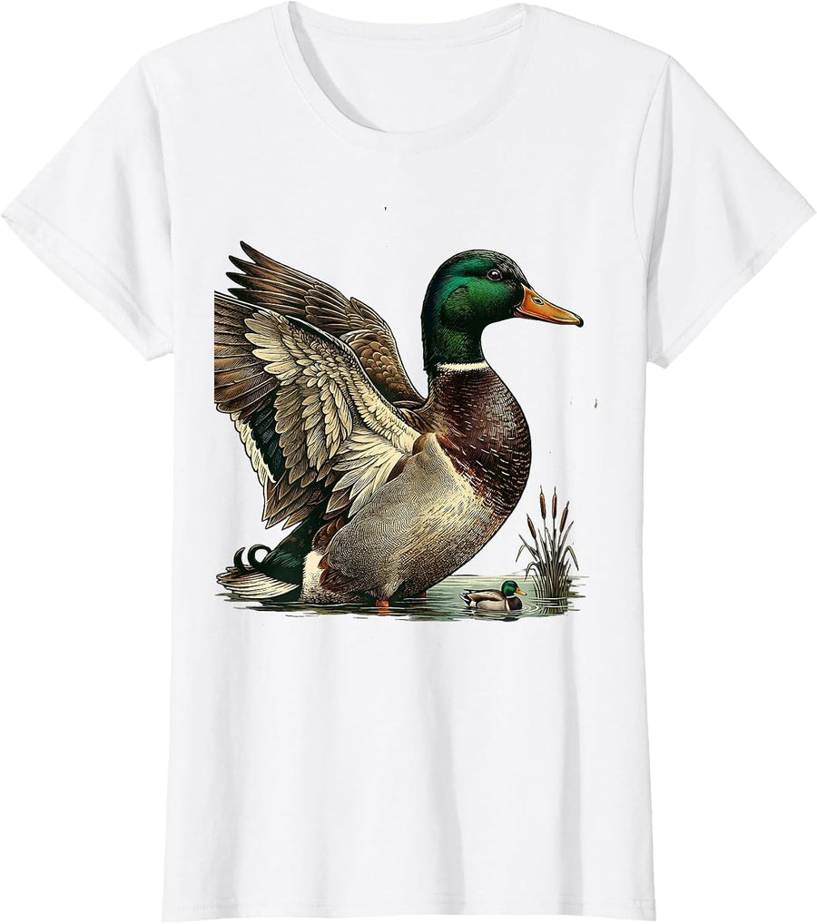 Women's Mallard Drake Vintage Duck Hunting Camo Gift T-Shirt - White