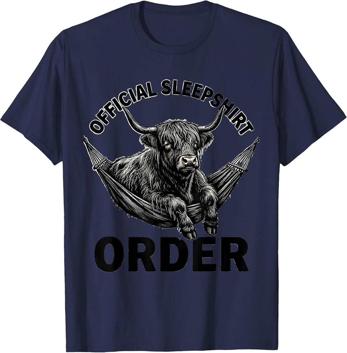 Official Sleepshirt Order Highland Cow Cozy Novelty T-Shirt - Navy Blue