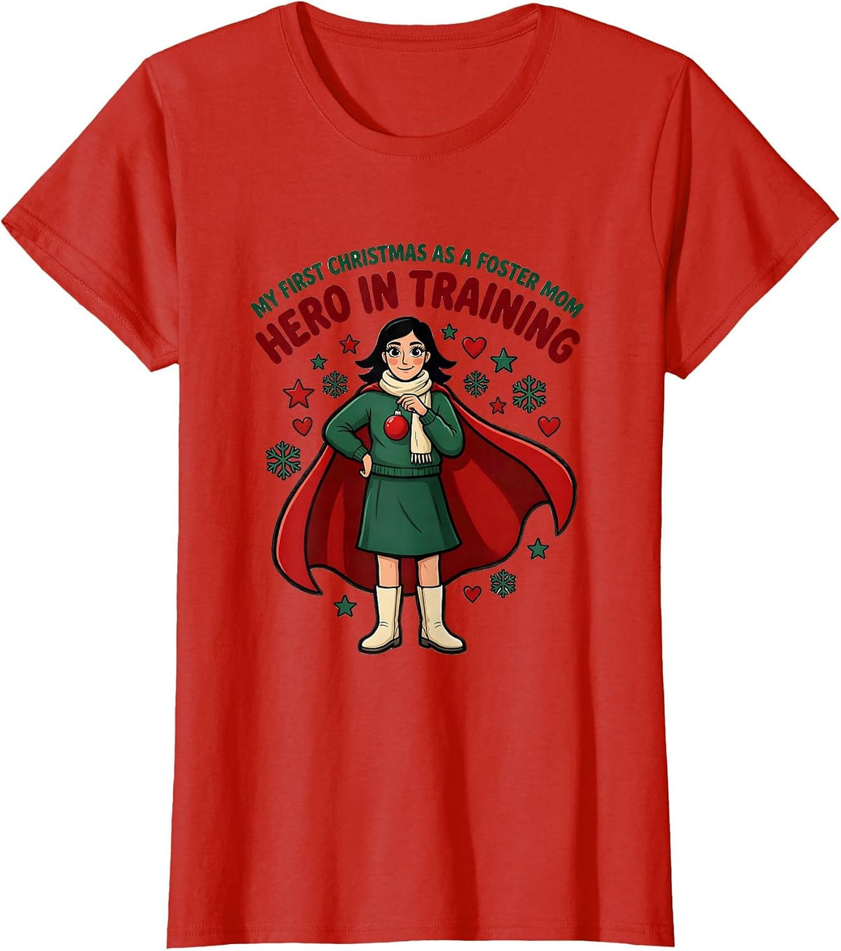 MY FIRST CHRISTMAS AS A FOSTER MOM - HERO IN TRAINING T-Shirt - Red
